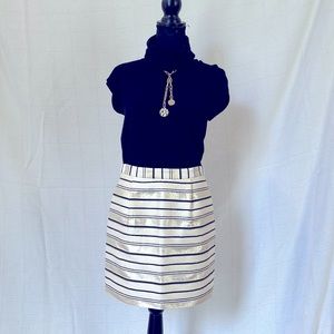 JCrew, size 0 black, cream and gold lame’ skirt